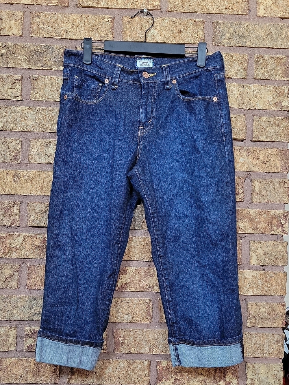 Levi's 515 Capri Dark Blue Cropped Cuffed Hem Denim Size 4 Cotton Stretch